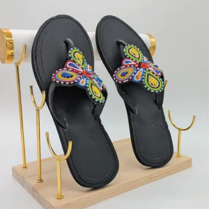 African Beaded Butterfly Sandals – Handmade Maasai Leather Slippers