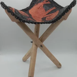 Handmade African Folding Stool, Leather Safari Camp Stool, Wooden Tripod Stool