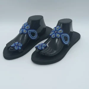 Beaded Sandals Women, Handmade Leather Slide Sandals, Beaded Flats Summer Sandals