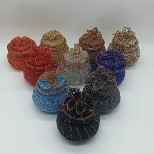 Beaded Trinket Boxes with Lid, Handmade African Beaded Jewelry Storage Box, Colourful Gift Decor