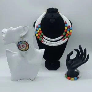 Maasai Beaded Jewelry Set, Handmade African Necklace Earrings Bracelet Set, Statement Beaded Set, Colourful Cultural Jewelry