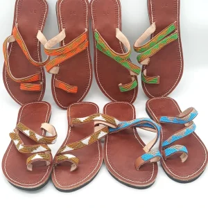4 Beaded Leather Sandals, Handmade Women Sandals, Summer Slide Sandals, Maasai Style Footwear