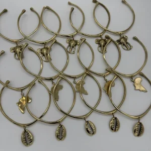 Brass Charm Necklaces, African Symbol Pendant Necklaces, Cowrie, Elephant & Africa Map Statement Jewelry