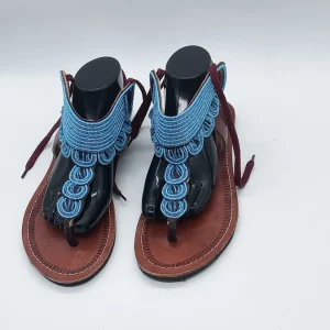 Beaded Sandals Women | Handmade African Gladiator Sandals | Blue Statement Leather Sandals | Festival & Summer Footwear