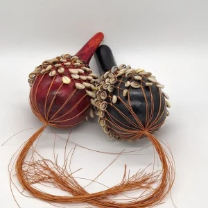 African Gourd Shaker Instrument, Handmade Shell Percussion Rattle, Traditional Music Piece