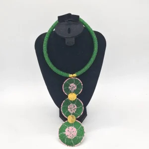 Statement Beaded Necklace, Handmade African Pendant Necklace, Bold Disc Necklace, Statement Jewelry