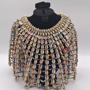 Cowrie Shell Statement Necklace, Handmade African Beaded Neck Piece, Festival Jewelry, Tribal Style Necklace