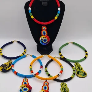 Beaded Statement Necklace with Pendant, Handmade African Beaded Necklace Set, Festival Neck Piece