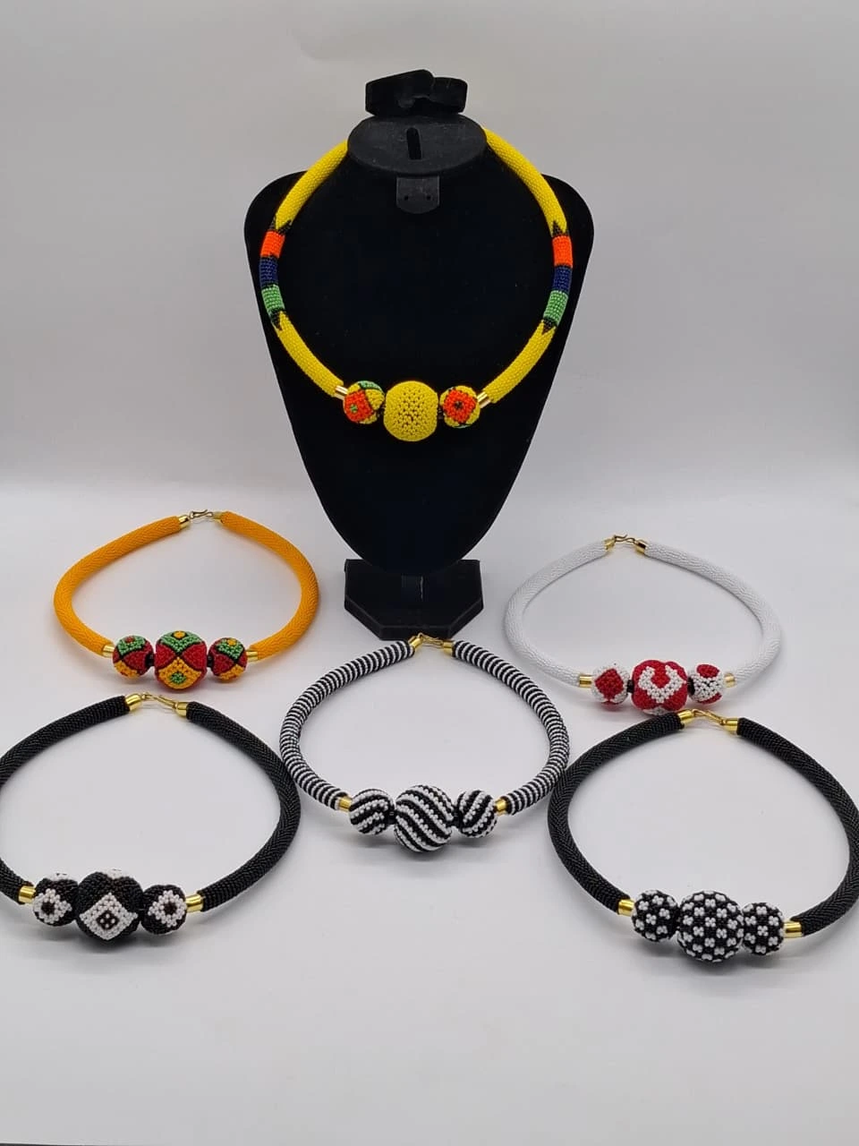 Beaded Ball Necklace, Handmade African Beaded Necklace, Bead Choker Statement Jewelry