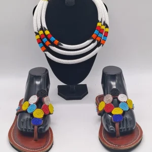 Maasai Beaded Sandals and Necklace Set, Handmade African Jewelry Set, Beaded Fashion Set