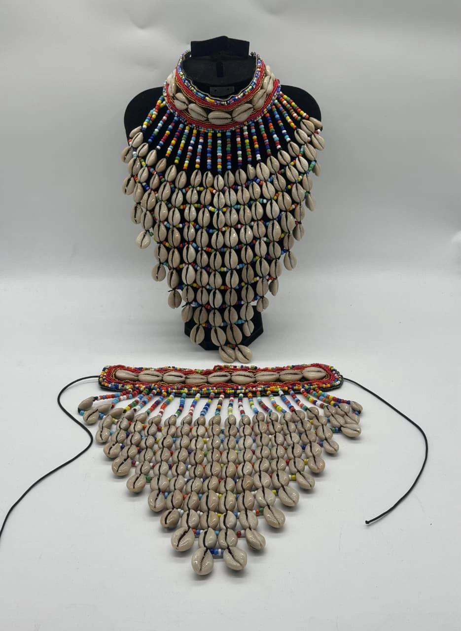Cowrie Shell Statement Necklace | Handmade African Beaded Necklace | Layered Shell Jewelry | Tribal Fashion Piece