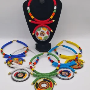 Maasai Disc Necklace, Handmade African Beaded Necklace, Round Pendant Statement Jewelry, Bead Collar Necklace