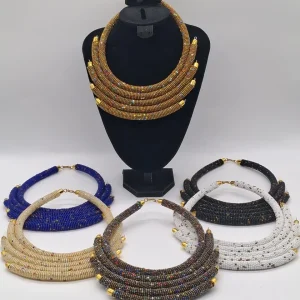 Layered Maasai Beaded Necklace, Handmade African Collar Necklace, Multi Strand Bead Jewelry