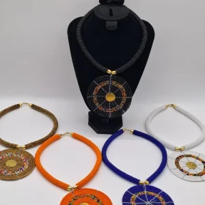 Round Beaded Pendant Necklace, Handmade African Beaded Jewelry, Maasai Statement Necklace, Disc Pendant Necklace