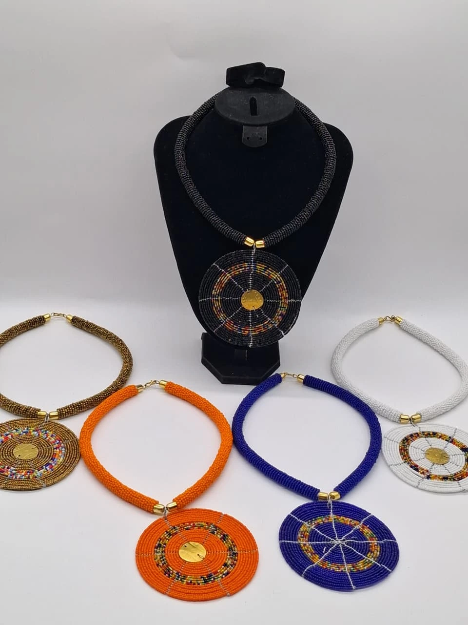 Round Beaded Pendant Necklace, Handmade African Beaded Jewelry, Maasai Statement Necklace, Disc Pendant Necklace