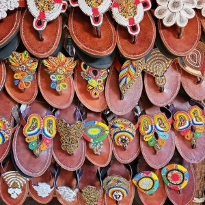 Handmade Maasai Beaded Sandals, African Leather Sandals, Tribal Women Beaded Flats