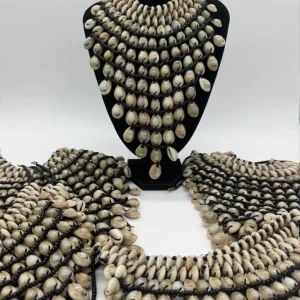 Cowrie Shell Statement Necklace, Handmade African Shell Bib Necklace, Traditional Cowrie Jewelry