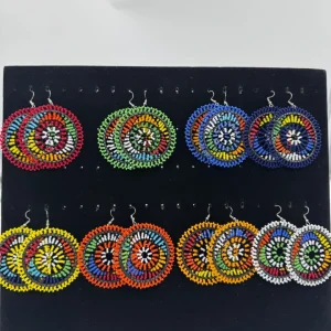 Maasai Round Beaded Earrings, Handmade African Disc Earrings, Tribal Boho Jewelry