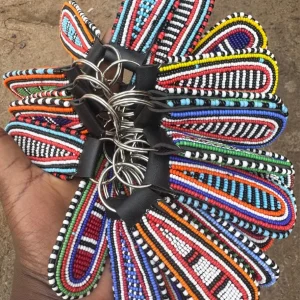 Handmade Beaded Leather Keychains, African Key Holders, Kenyan Beadwork Key Rings