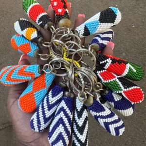 Handmade Beaded Keychains, African Beadwork Key Rings, Kenyan Beaded Accessories