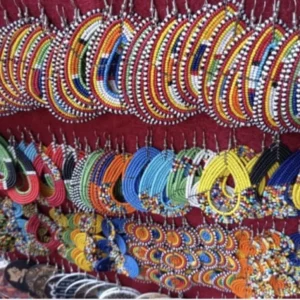 African Beaded Hoop Earrings, Handmade Maasai Earrings, Kenyan Statement Jewelry, Tribal Beadwork Earrings
