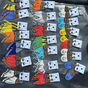 African Beaded Drop Earrings, Handmade Maasai Earrings Fringe Jewelry, Tribal Statement Earrings