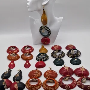 3 stair Handmade Calabash Earrings, African Gourd Statement Earrings, Traditional Women Jewelry