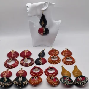 2 Stair Handmade Calabash Statement Earrings, African Drop Earrings Wholesale African Jewelry