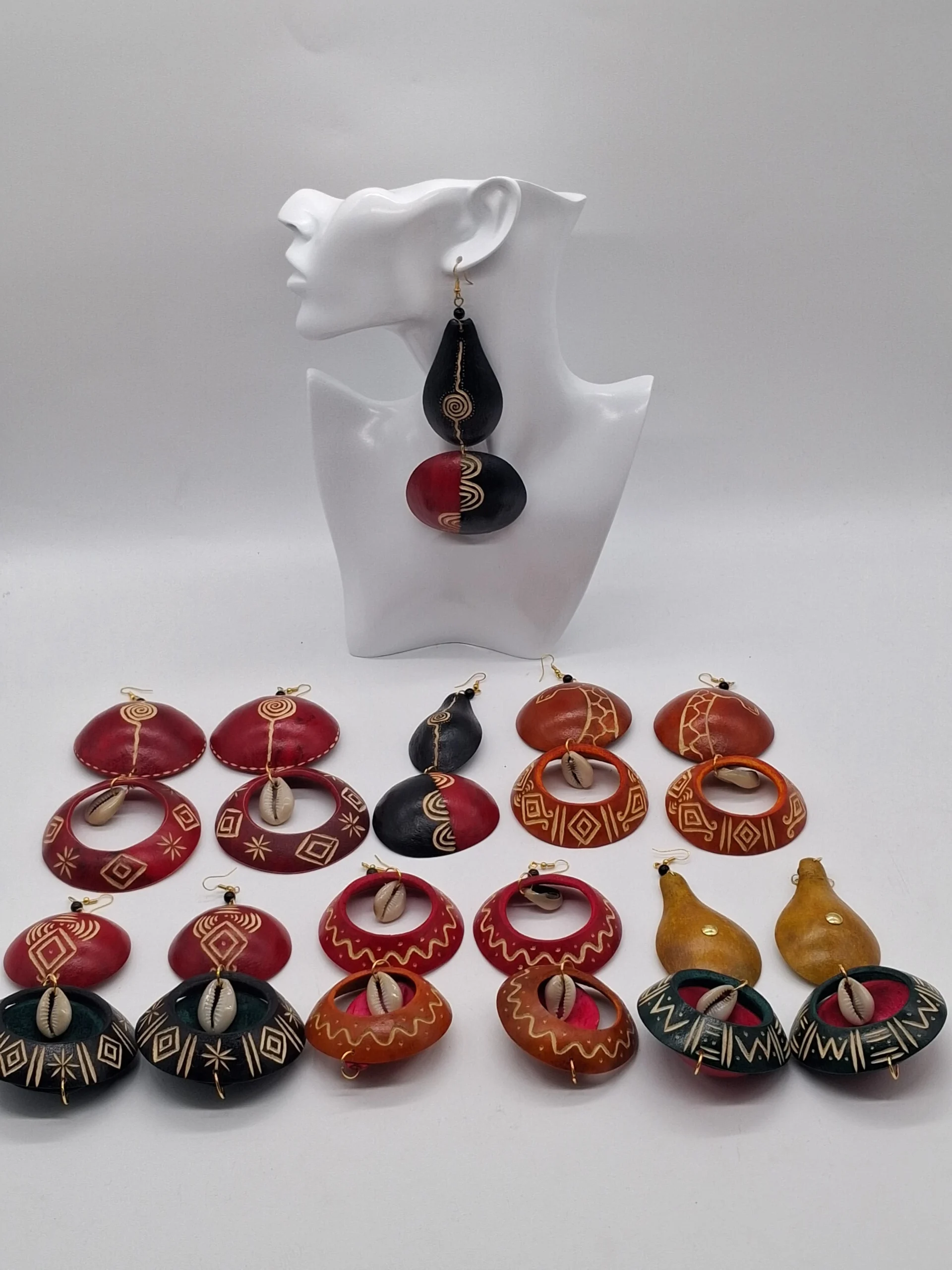 2 Stair Handmade Calabash Statement Earrings, African Drop Earrings Wholesale African Jewelry