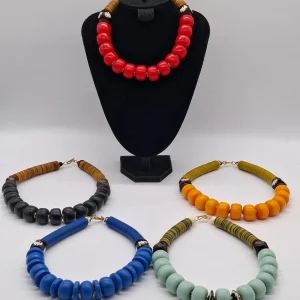 Handmade Amber Glass Bead Statement Necklace, African Chunky Necklace, Women Jewelry