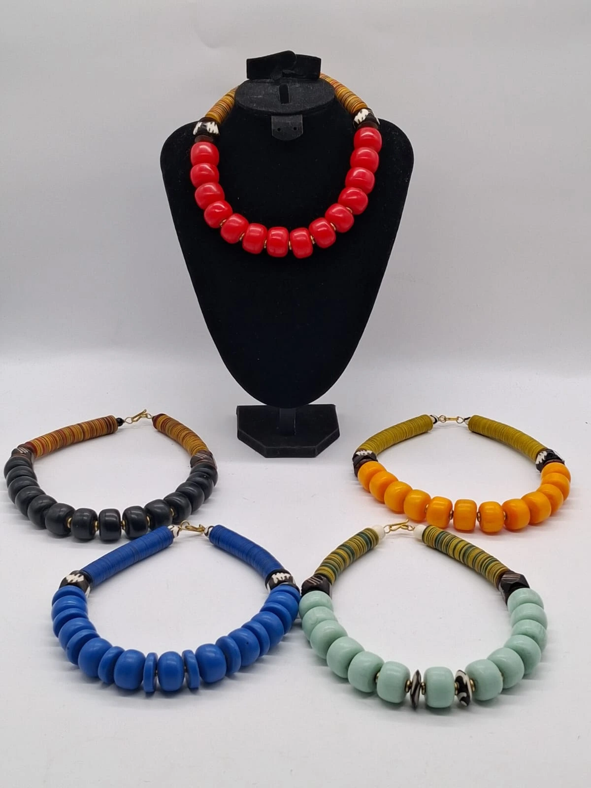 Handmade Amber Glass Bead Statement Necklace, African Chunky Necklace, Women Jewelry