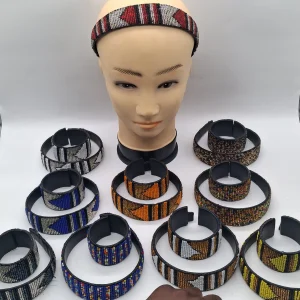 Handmade African Beaded Leather Headband & Cuff Bracelet Set, Maasai Inspired Hair Accessories, Kenyan Handmade Jewelry